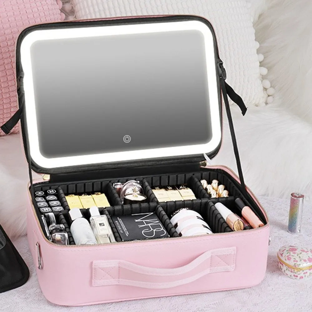 حقيبة مكياج ذكية بإضاءة LED